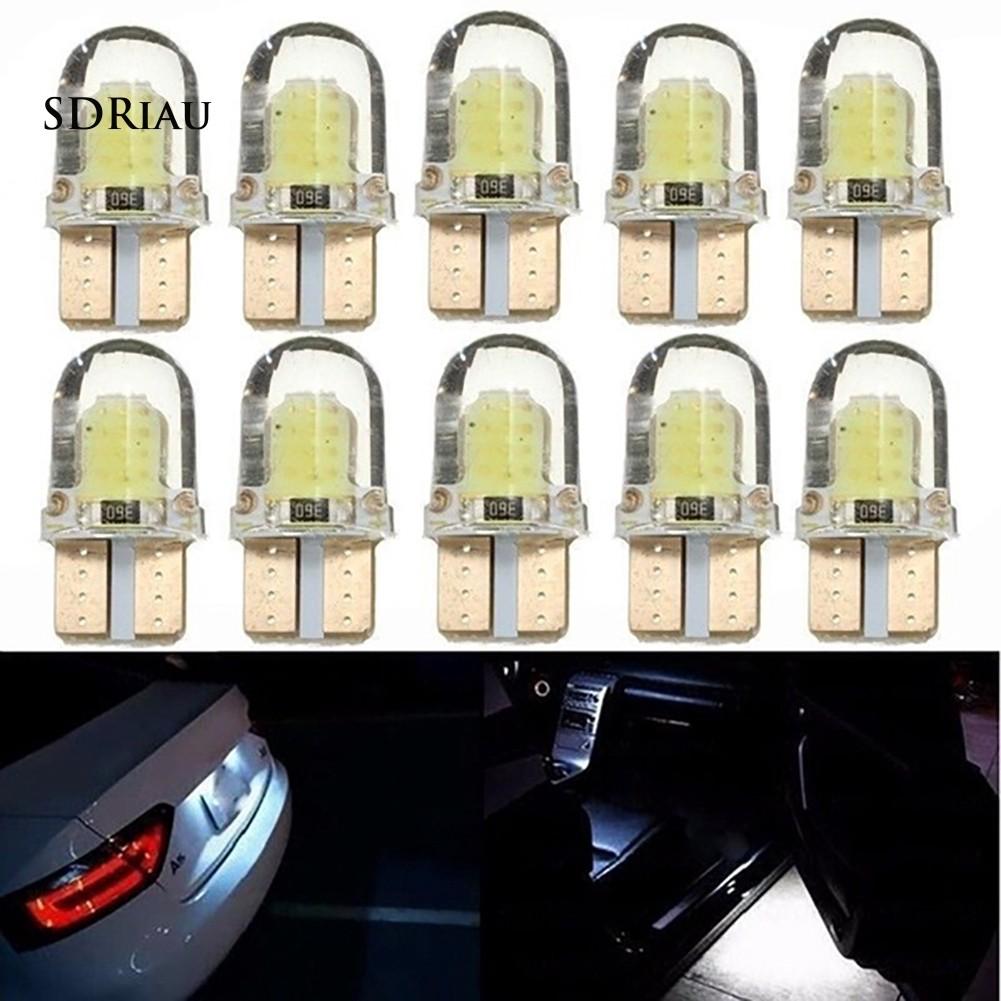 Bộ 10 đèn LED T10 W5W COB ánh sáng trắng chất liệu silicon gắn biển số cho ô tô