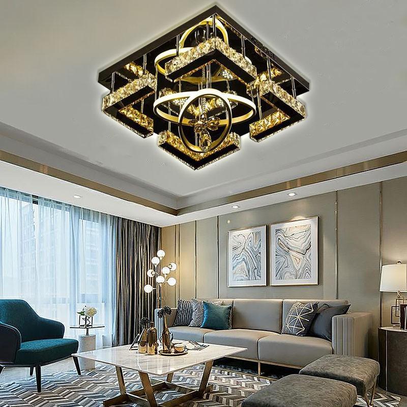 Đèn mâm pha lê vuông hiên đại cao cấp, trang trí phòng khách, hội trường hiện đại sang trọng-