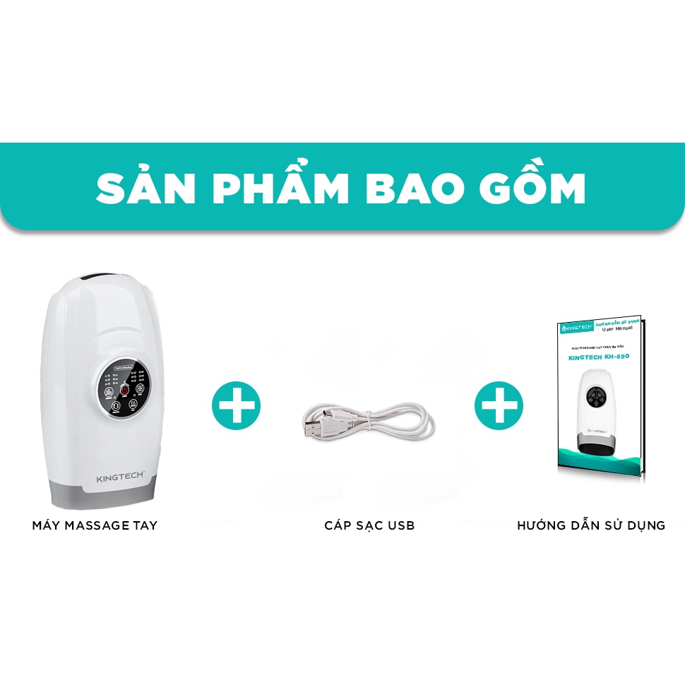 Máy Massage Tay Cao Cấp KingTech - Mát xa Trị Liệu Không Dây Tích Hợp Nhiệt, Lực Nén Túi Khí 6 Cấp Độ - Giúp Thư Giãn, Giảm Mỏi Khớp Ngón, Lòng Bàn Tay, - Quà Tặng Cho Người Thân