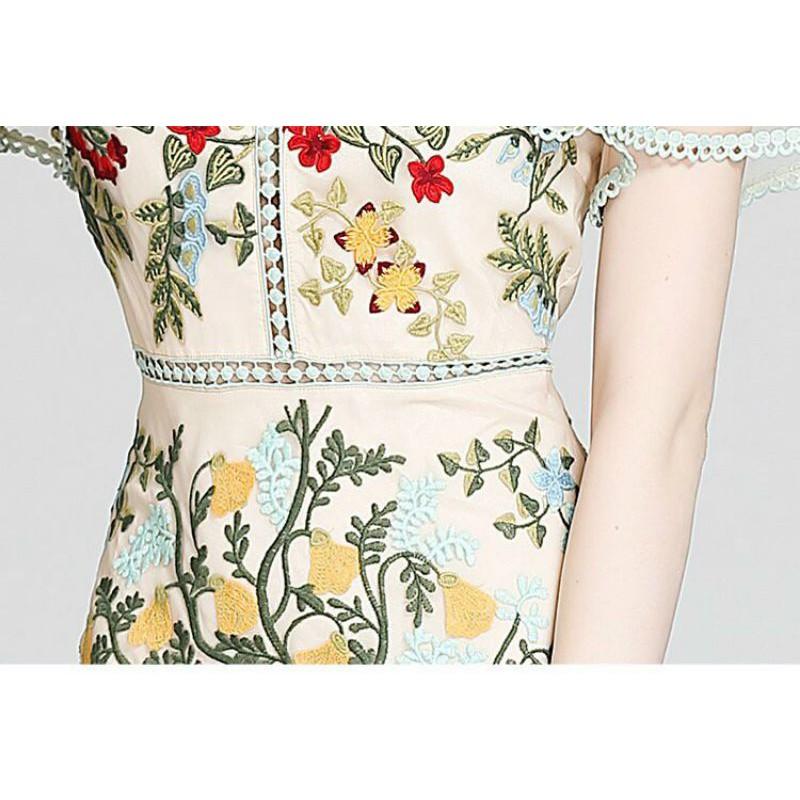 HÀNG NHẬP - ĐẦM REN THÊU HOA CAO CẤP