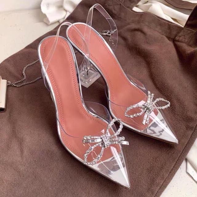 GIÀY CAO GÓT NỮ QUAI TRONG PHỐI NƠ ĐÁ 9p ĐẸP KHÔNG TÌ VẾT