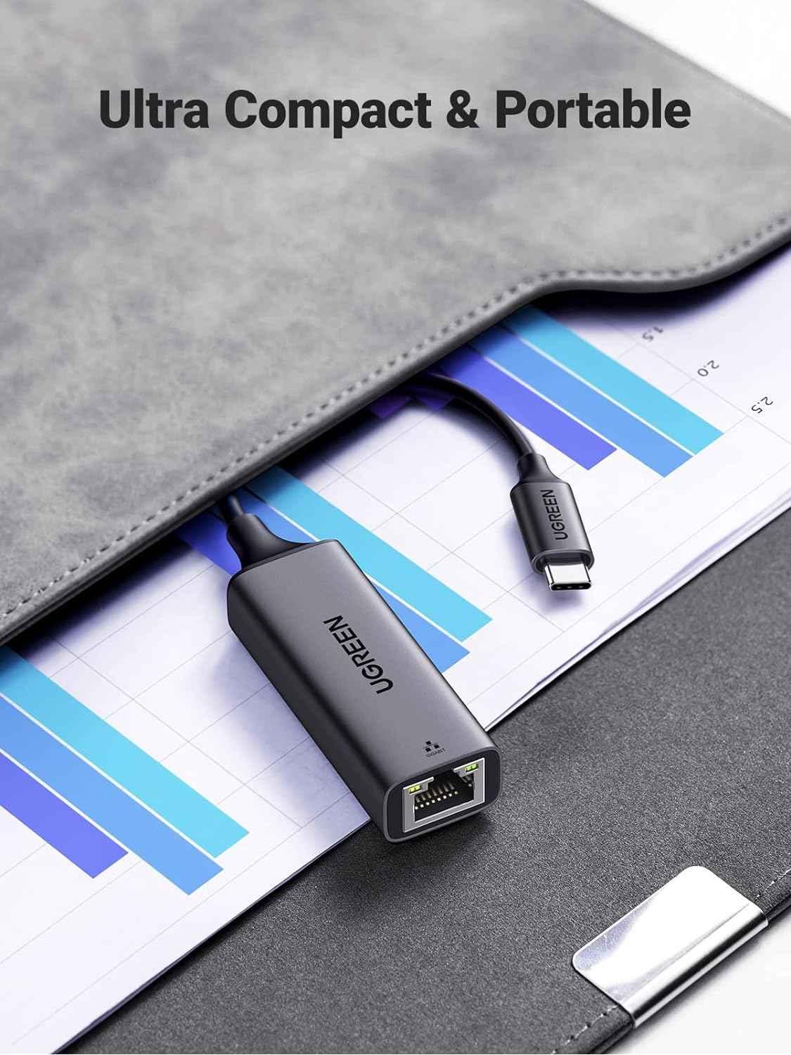 Ugreen UG15727CM199TK USB Type C sang Lan Gigabit 10/100/1000M Bộ chuyển đổi usb-c rj45 chất liệu nhôm màu đen - HÀNG CHÍNH HÃNG