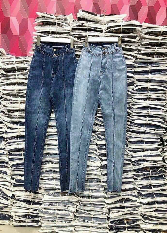 Quần jeans nữ form dài có sọc