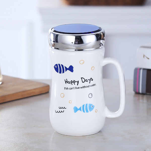 Ly sứ giữ nhiệt happy days Nắp tráng gương