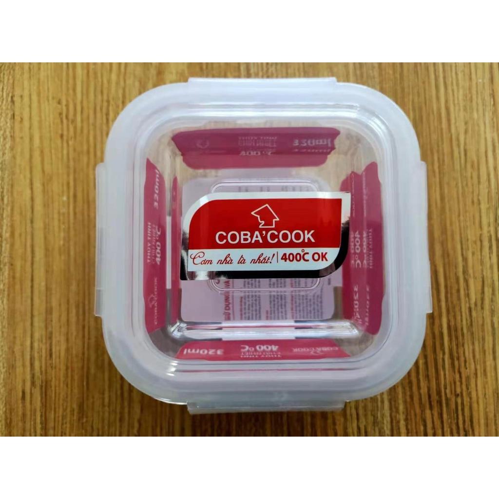 Bộ 4 hộp thủy tinh 2 hộp chữ nhật 370ml + 2 hộp tròn 400ml đựng thực phẩm COBA'COOK - CCR4L34