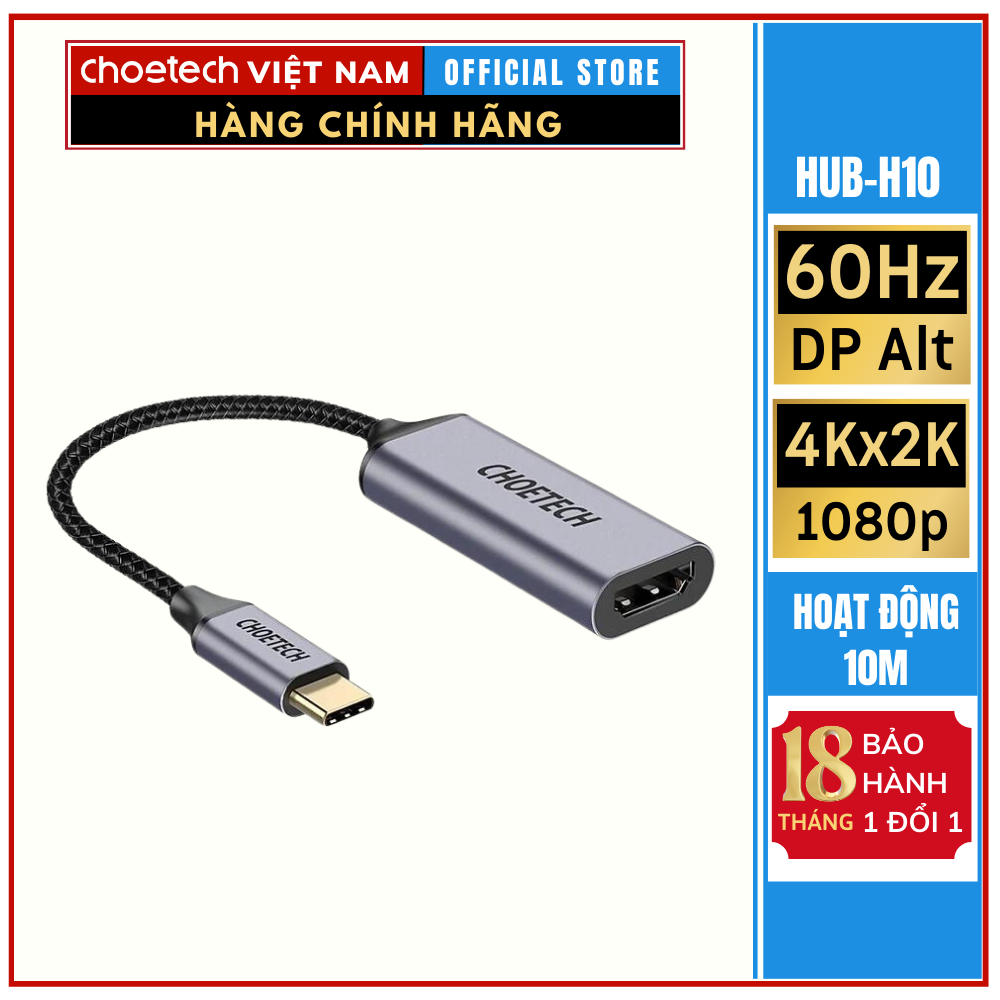 HUB chuyển từ TYPE C sang Displayport 4K@60Hz Choetech HUB-H11 (Hàng chính hãng)