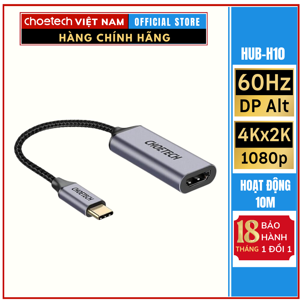 Cáp chuyển đổi USB C sang HDMI CHOETECH HUB-H10