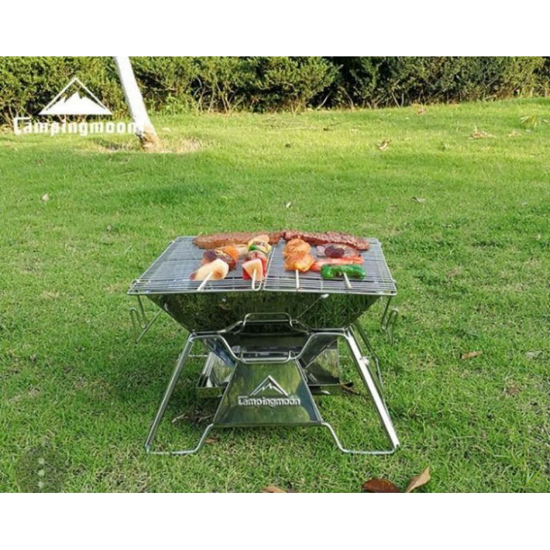 Bếp nướng inox cắm trại Campingmoon campoutvn  MT2 du lịch than nướng có túi kèm theo xếp gọn vệ sinh dễ dàng A249