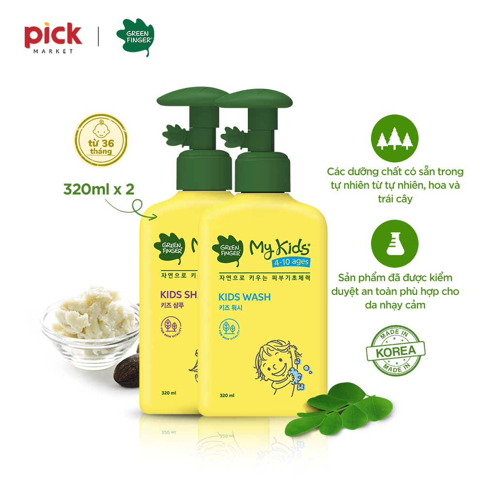 Combo 1 Dầu Gội Và 1 Sữa Tắm Cho Trẻ em (3-10 tuổi) GREENFINGER MY KIDS SHAMPOO 320ml + WASH 320ml