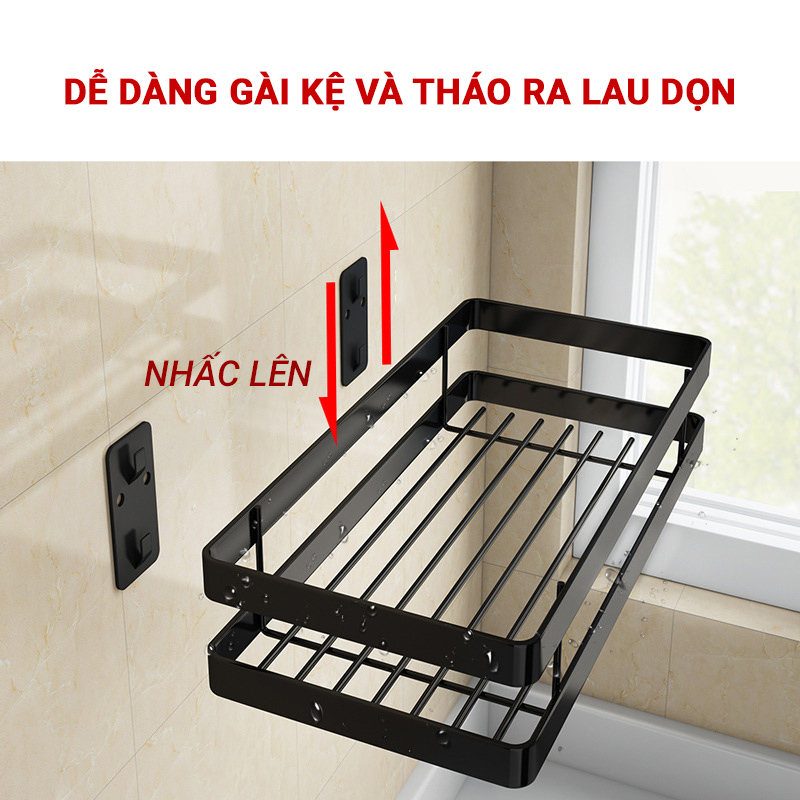 Kệ gia vị dán tường dài 30/40/50cm sơn đen tĩnh điện Vando chính hãng - kèm keo chuyên dụng kệ treo tường bằng thép carbon không gỉ, siêu chịu lực 30kg