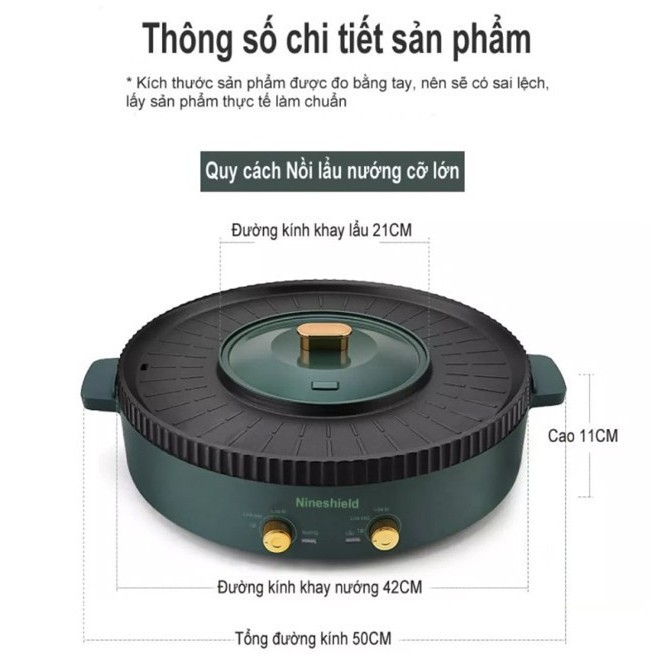 Bếp Lẩu Nướng Đa Năng Không Khói 2 Trong 1- Nồi Tròn Siêu Tiện Dụng - Thiết Kế Hai Mâm Nhiệt Riêng Biệt- Hàng Chính Hãng MINIIN