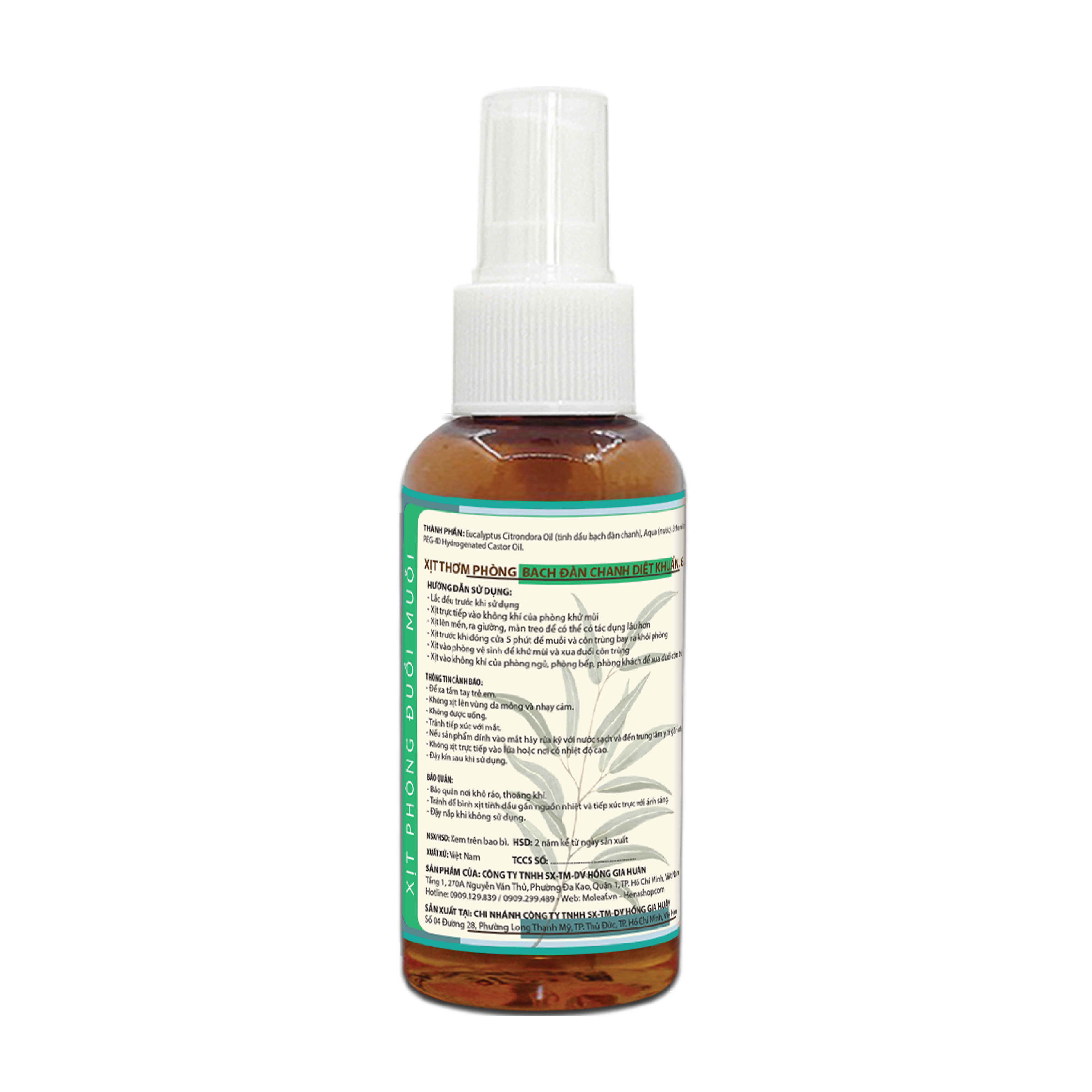 Xịt Thơm Phòng Moleaf Tinh Dầu Bạch Đàn Chanh - Eucalyptus Citrondora Lọc Không Khí Thơm Mát Thư Giãn Ngủ Ngon Hỗ Trợ Giải Cảm Đuổi Muỗi Đuổi Con Trùng 250ml