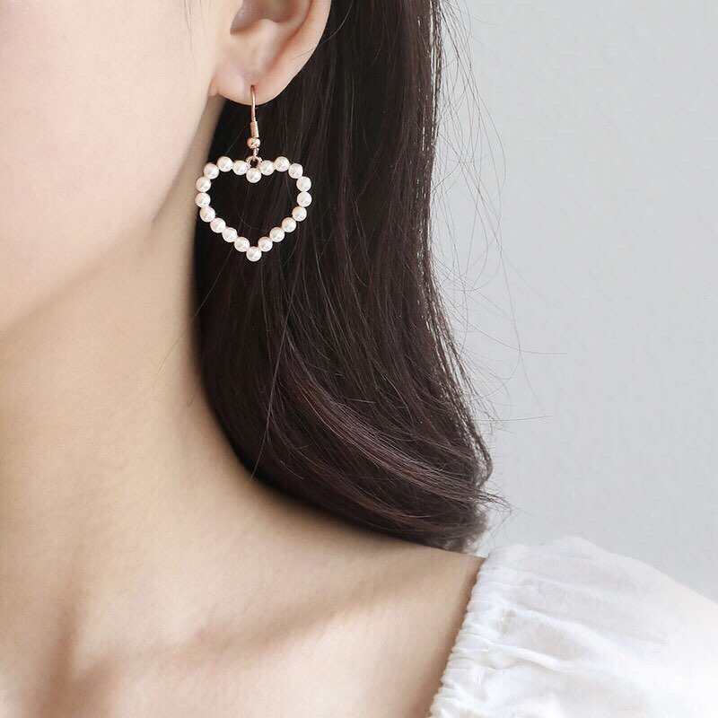 Bông tai, Khuyên tai nữ mạ bạc 925 Hình trái tim đính ngọc thời trang