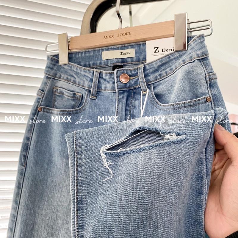Quần Jean Nữ Slimboy Denim rách 1 bên gối lưng cao chất co giãn thoải mái phom trẻ trung