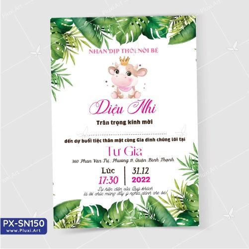 Thiệp thôi nôi – sinh nhật Pluxi bé Gái tuổi Sửu - Trâu - PX_SN150