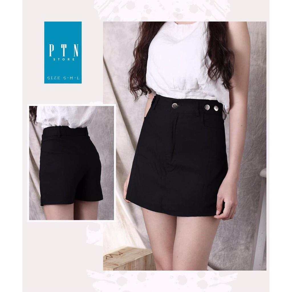 Quần short nữ giả váy vải thô cạp đính khuy phong cách cao cấp Q024