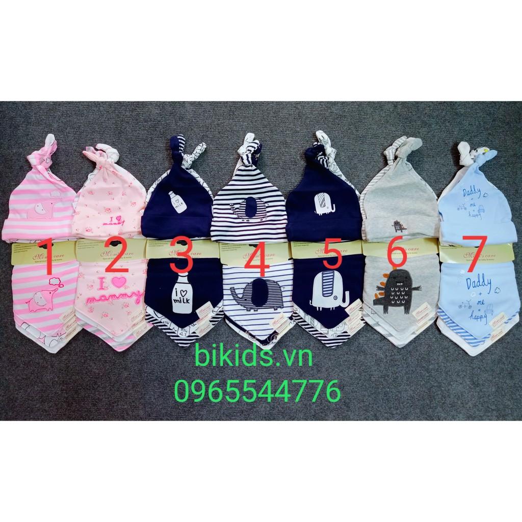  Combo set 3 mũ thắt nút và set 3 khăn tam giác Mom's Care