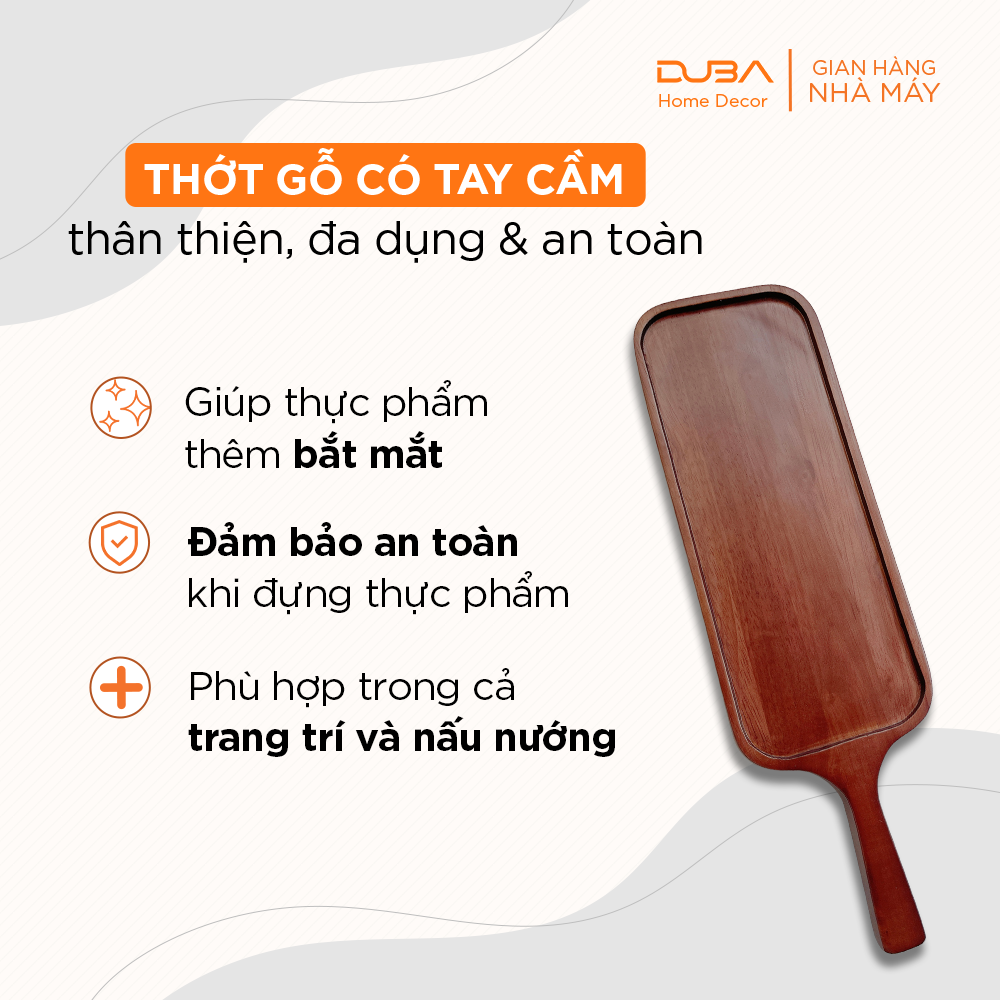 Khay gỗ decor chữ nhật có tay cầm, Thớt gỗ trang trí ăn steak màu óc chó hàng Master Chef - đạt tiêu chuẩn xuất Mỹ