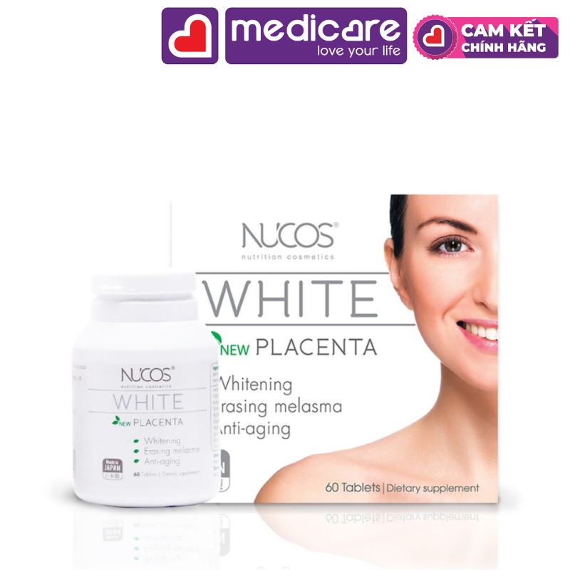 Viên uống NUCOS White Placenta Hỗ Trợ Giảm Vết Thâm Nám, Tàn Nhang, Giúp Da Sáng Mịn 60 viên