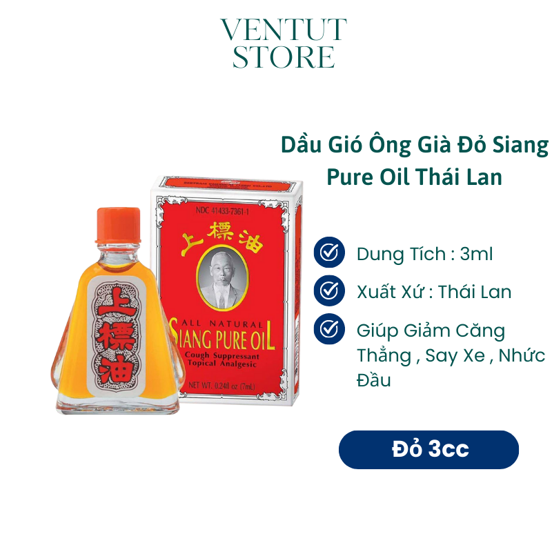 Dầu Gió Nóng SIANG PURE OIL 3cc - 7cc/ Trắng / Đỏ Thái Lan