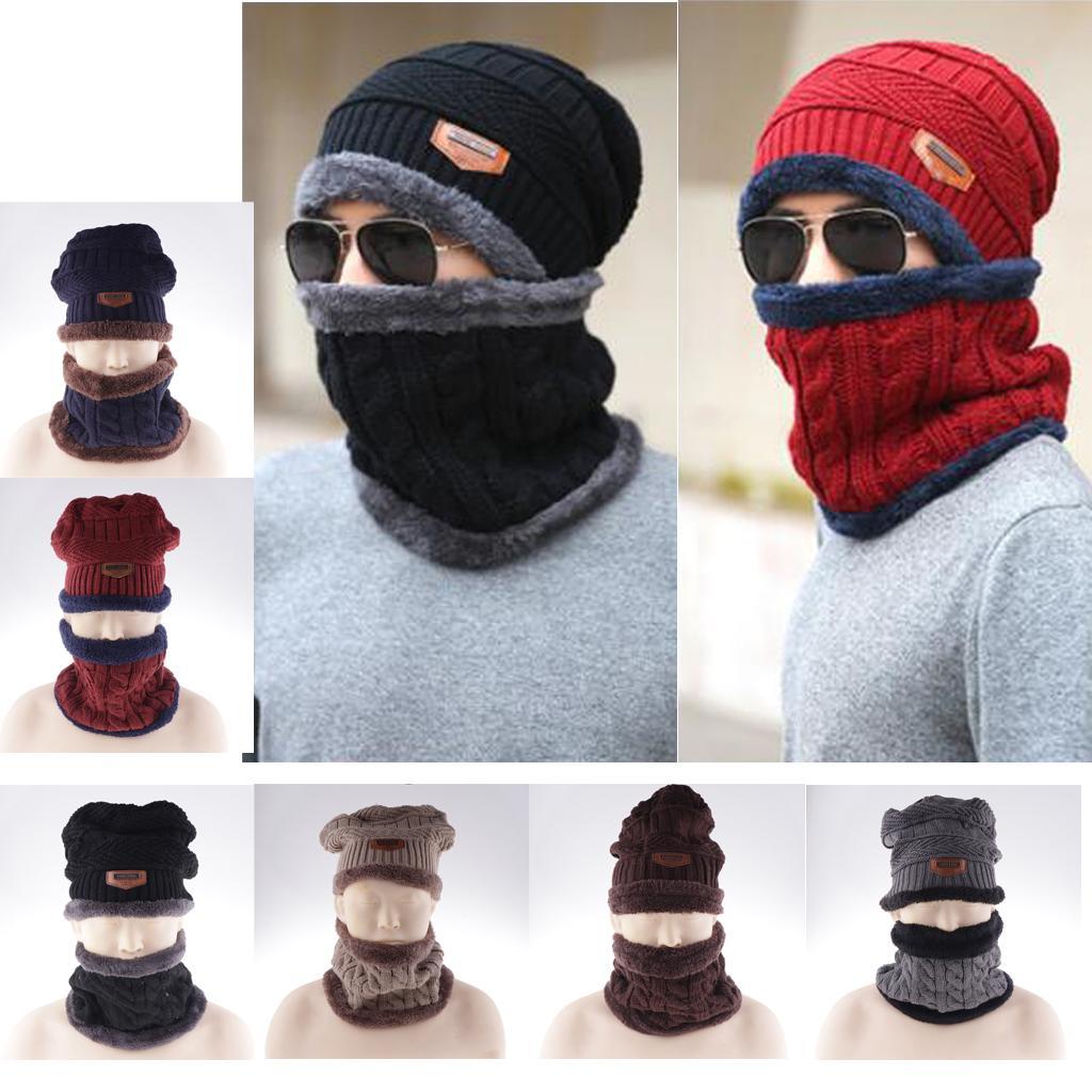 Women Mens Thick Warm Fleece Soft Winter Beanie Hat Scarf Skull Cap Set
