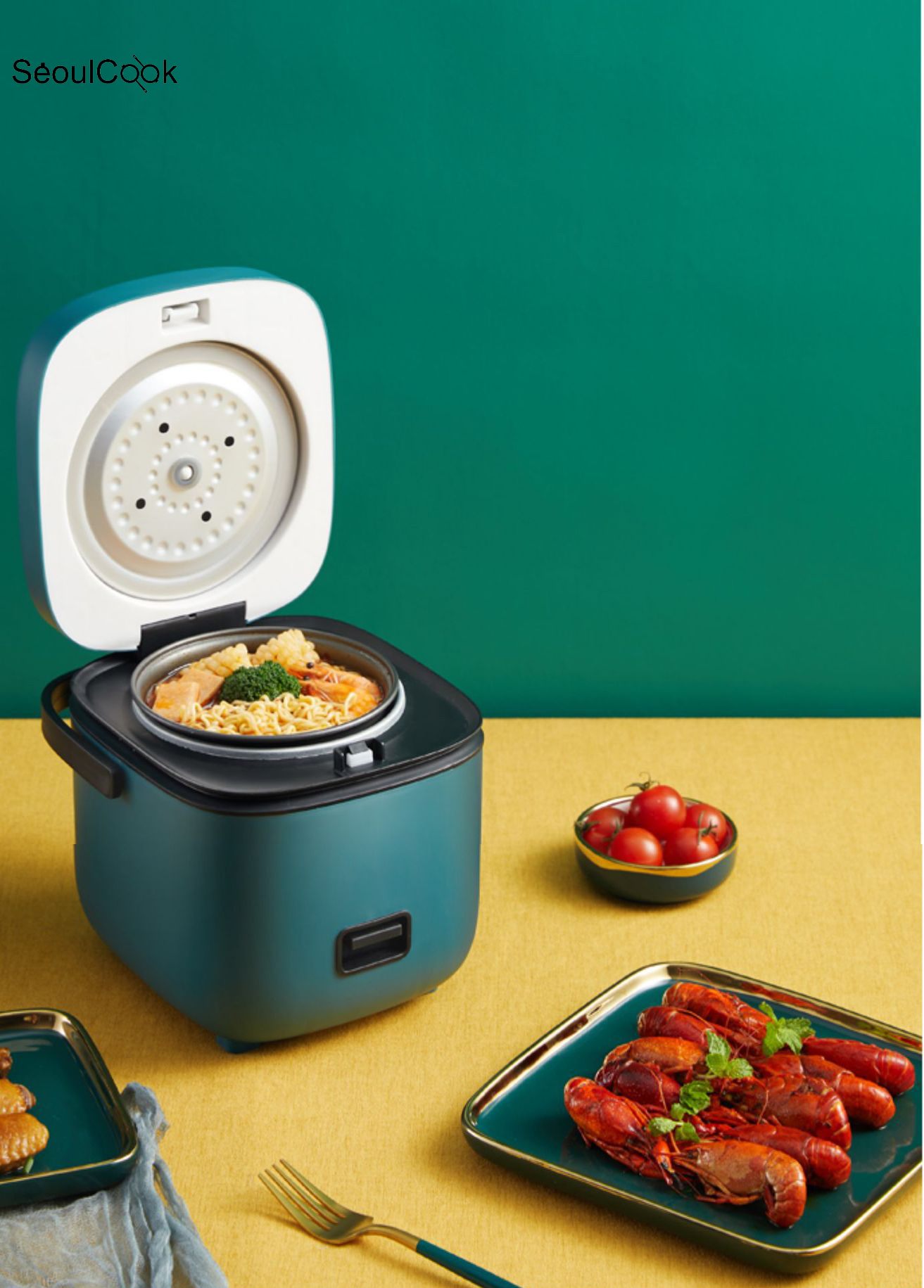 Nồi cơm điện mini đa năng Rice Cooker Seoulcook 1,2l hàng nội địa cao cấp nấu cơm, cháo, chưng, hấp,... tặng khay hấp + vá cơm + cốc đong