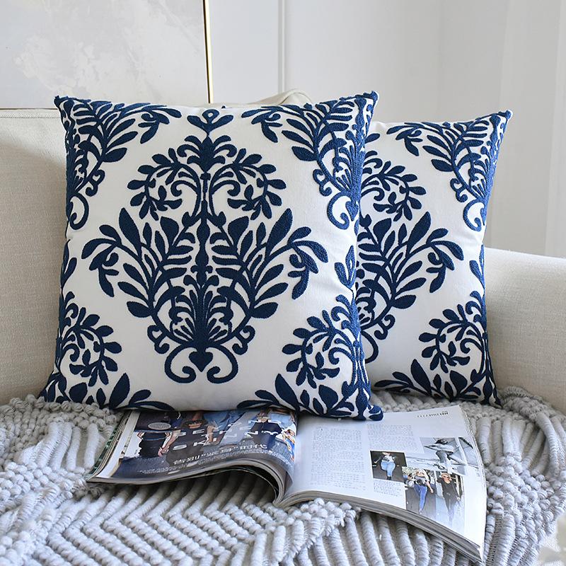 2 Cái/bộ Trung Quốc Cassical Gối Sofa Retro Áo Gối Trắng Và Xanh Sứ Thêu Series Eo Gối Cho Trang Trí Nhà