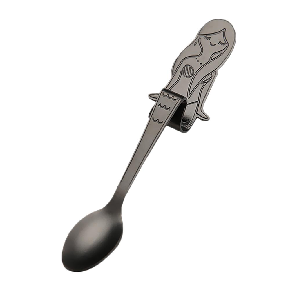 2xStainless Steel Table Dinner Soup Tea Spoon Tableware 4 Colors Black
