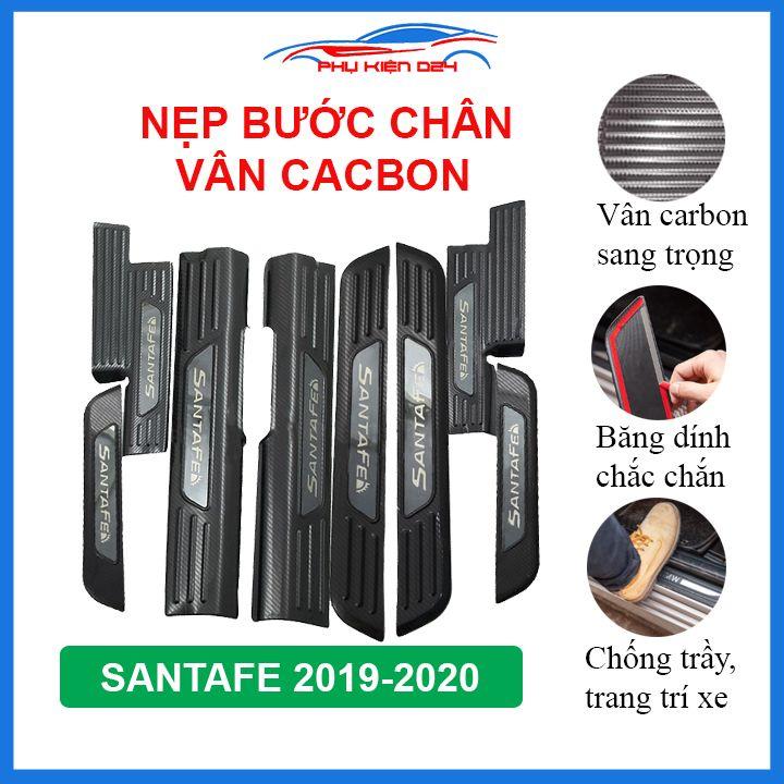Bộ nẹp bước chân trong ngoài vân Cacbon xe Santafe 2019-2020 chống trầy làm đẹp ô tô