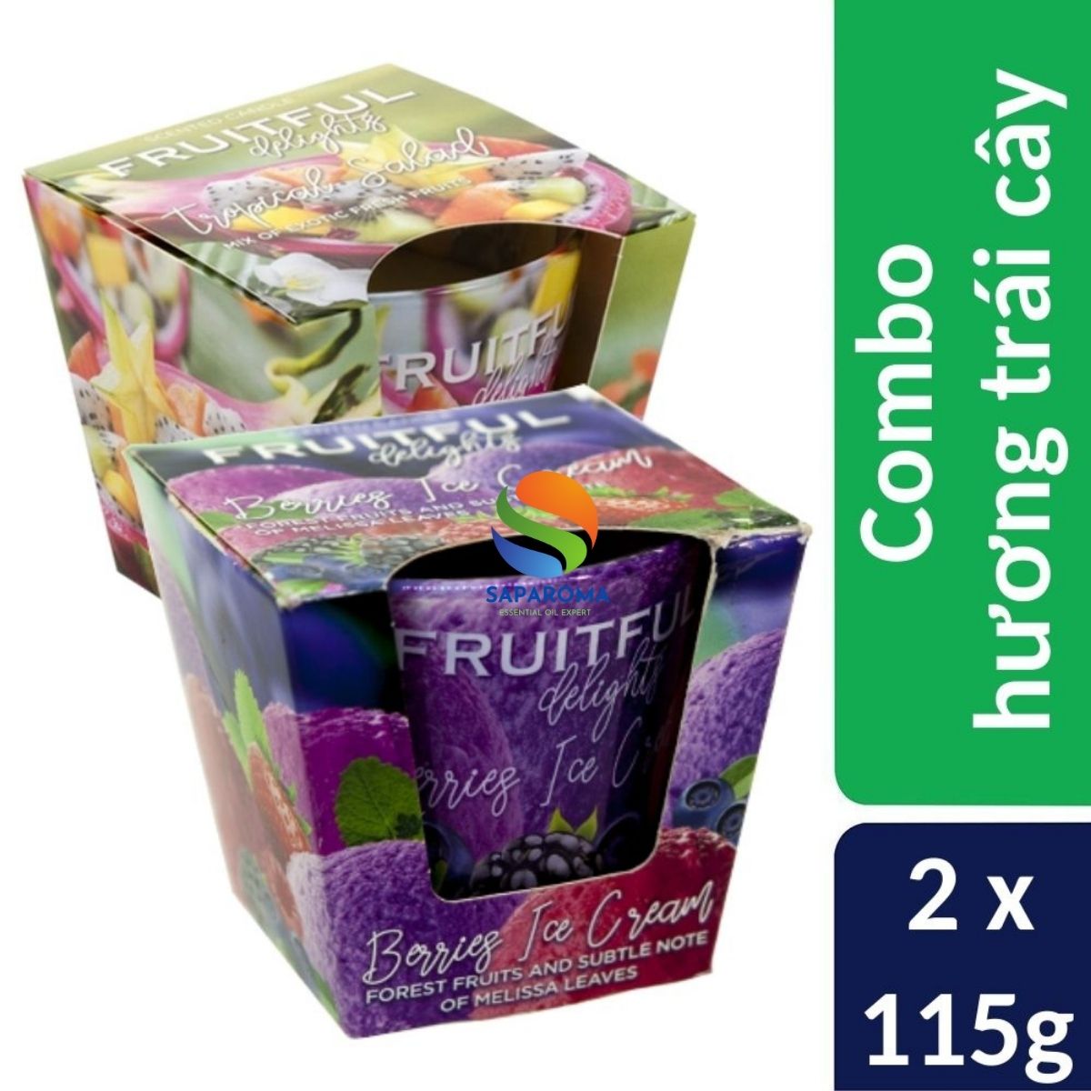 Combo 2 ly nến thơm tinh dầu Bartek Fruitful 115g - hương trái cây, nến trang trí, thơm phòng, thư giãn, Hỗ trợ khử mùi