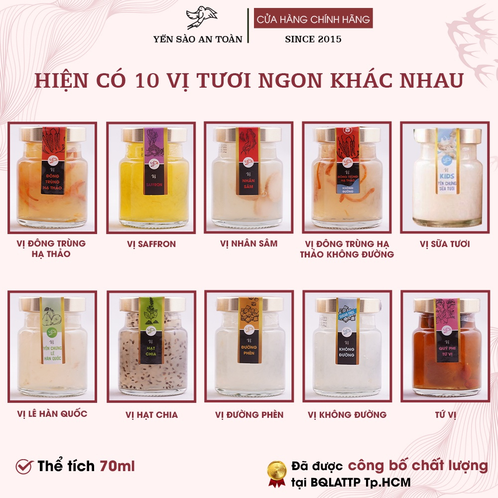 Hộp quà Tết 2024 Yến Chưng Sẵn 10 hũ mix 10 vị khác nhau ĐẬM ĐẶC YẾN TƯƠI từ Yến Sào An Toàn