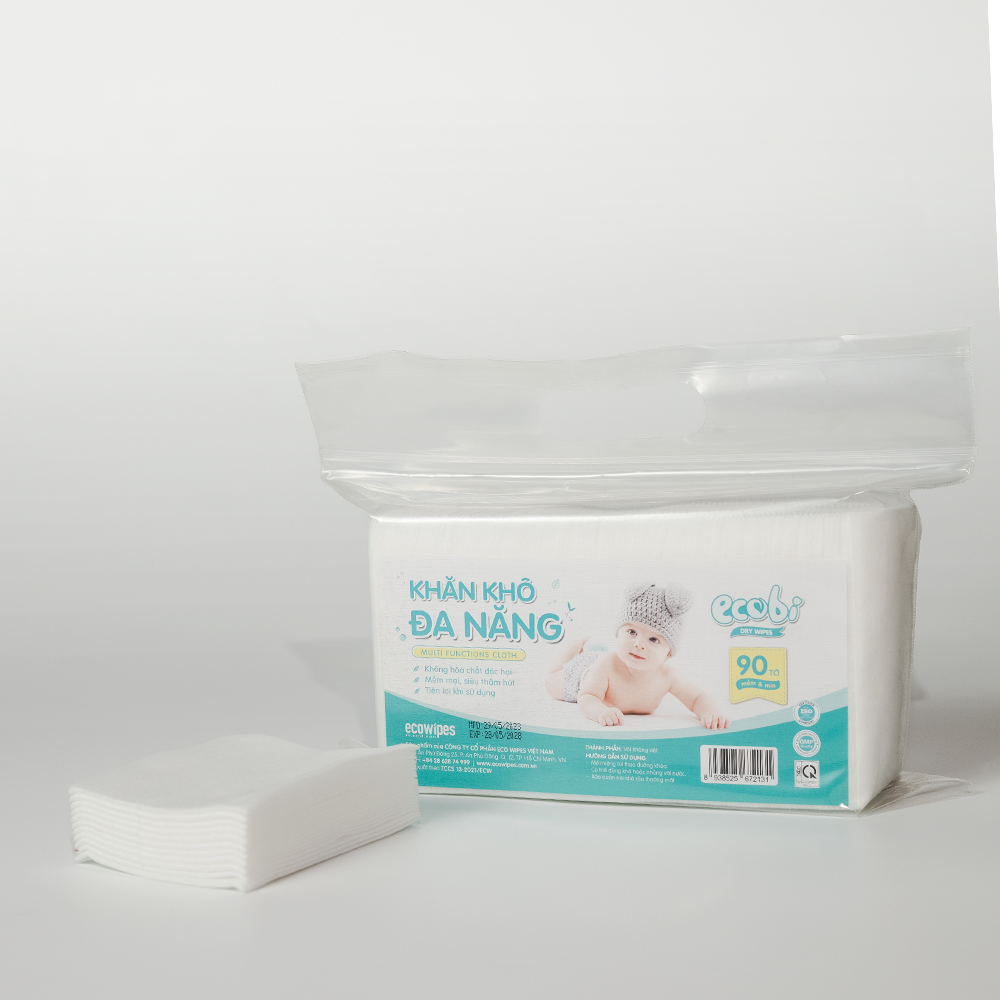 Khăn khô đa năng cao cấp cho bé EcoWipes Ecobi không mùi không paraben an toàn cho da bé