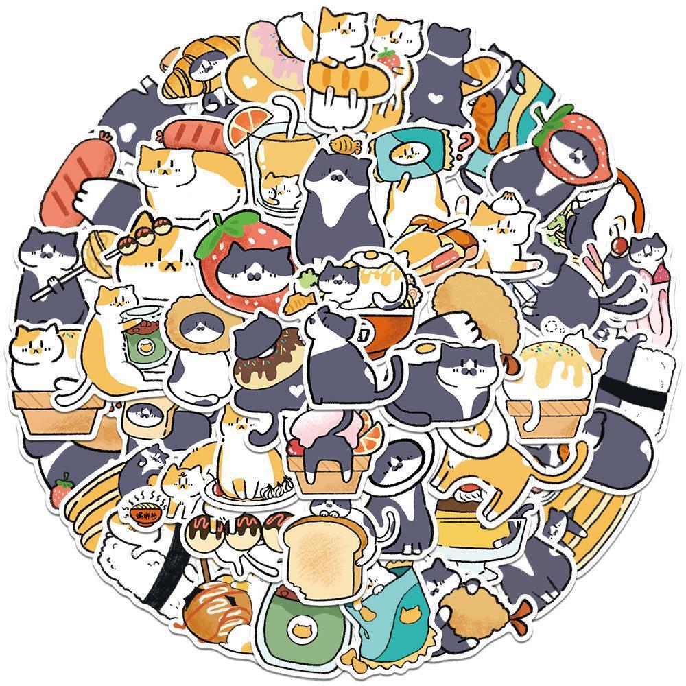 Sticker mèo xám và mèo vàng hoạt hình cute trang trí mũ bảo hiểm,guitar,ukulele,điện thoại,sổ tay,laptop-mẫu S41