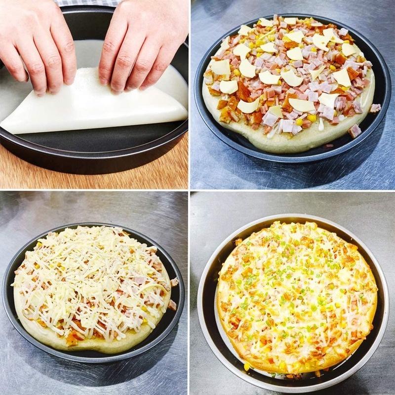 8/10 Inch Khuôn Nướng Bánh Pizza Hình Tròn Bằng Thép Cacbon Chống Dính