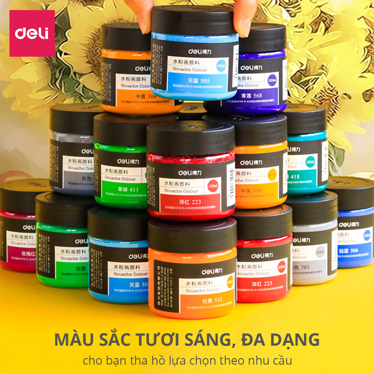 Màu bột Gouache 100ml cao cấp dạng hũ Deli - Tô đất sét, đất nặn tự khô - Siêu mịn, tươi sáng - Nhiều màu sắc - 73888