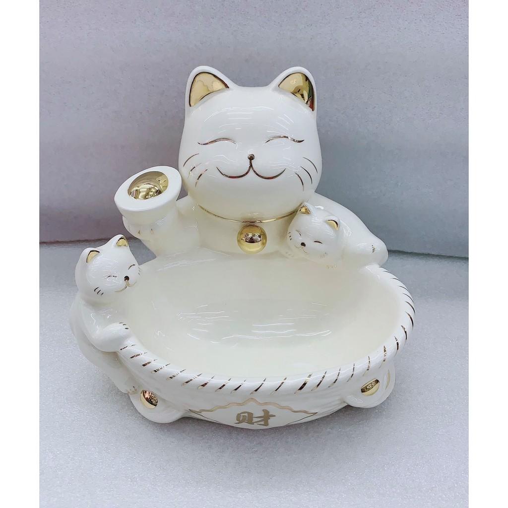 Khay đựng bánh kẹo hoa quả hoặc đồ dùng cá nhân hình mèo trắng