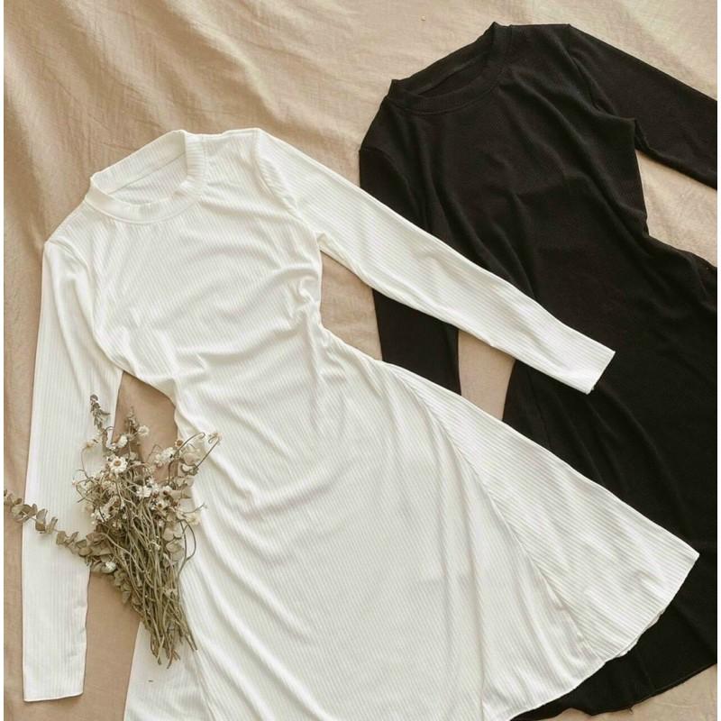 Đầm gân xoè tay dài thời trang thanh lịch