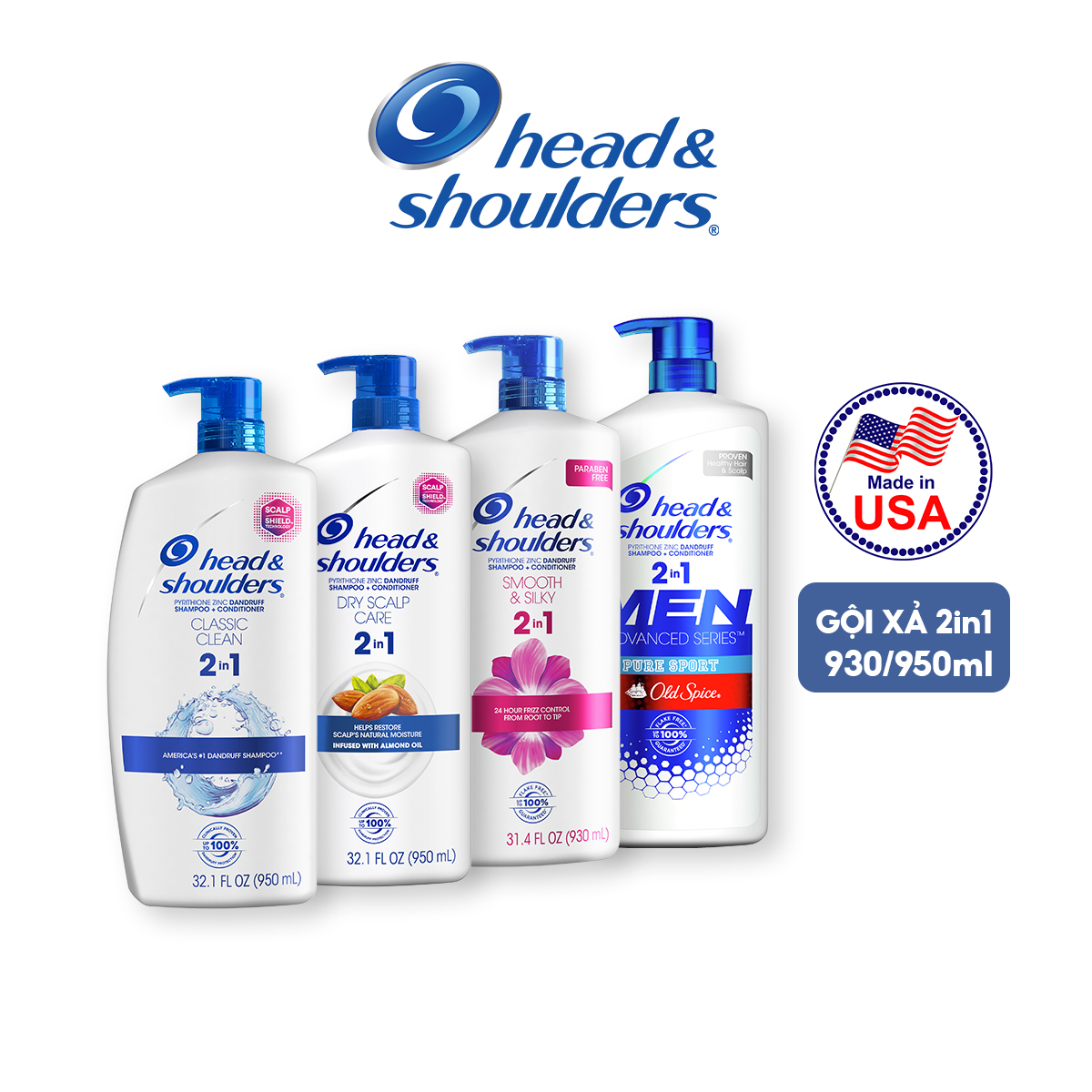 Dầu Gội Xả HEAD &amp; SHOULDERS Shampoo &amp; Conditioner 2IN1 950ml/930ml