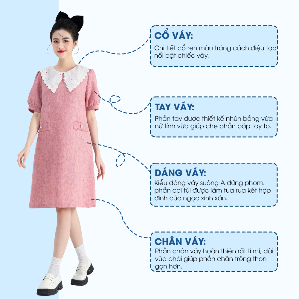 Đầm Suông A Dáng Dài Đến Gối Michi House Váy Xuông Công Sở Thanh Lịch Cổ Ren Trắng Basic Có Bigsize Đến 75kg V507