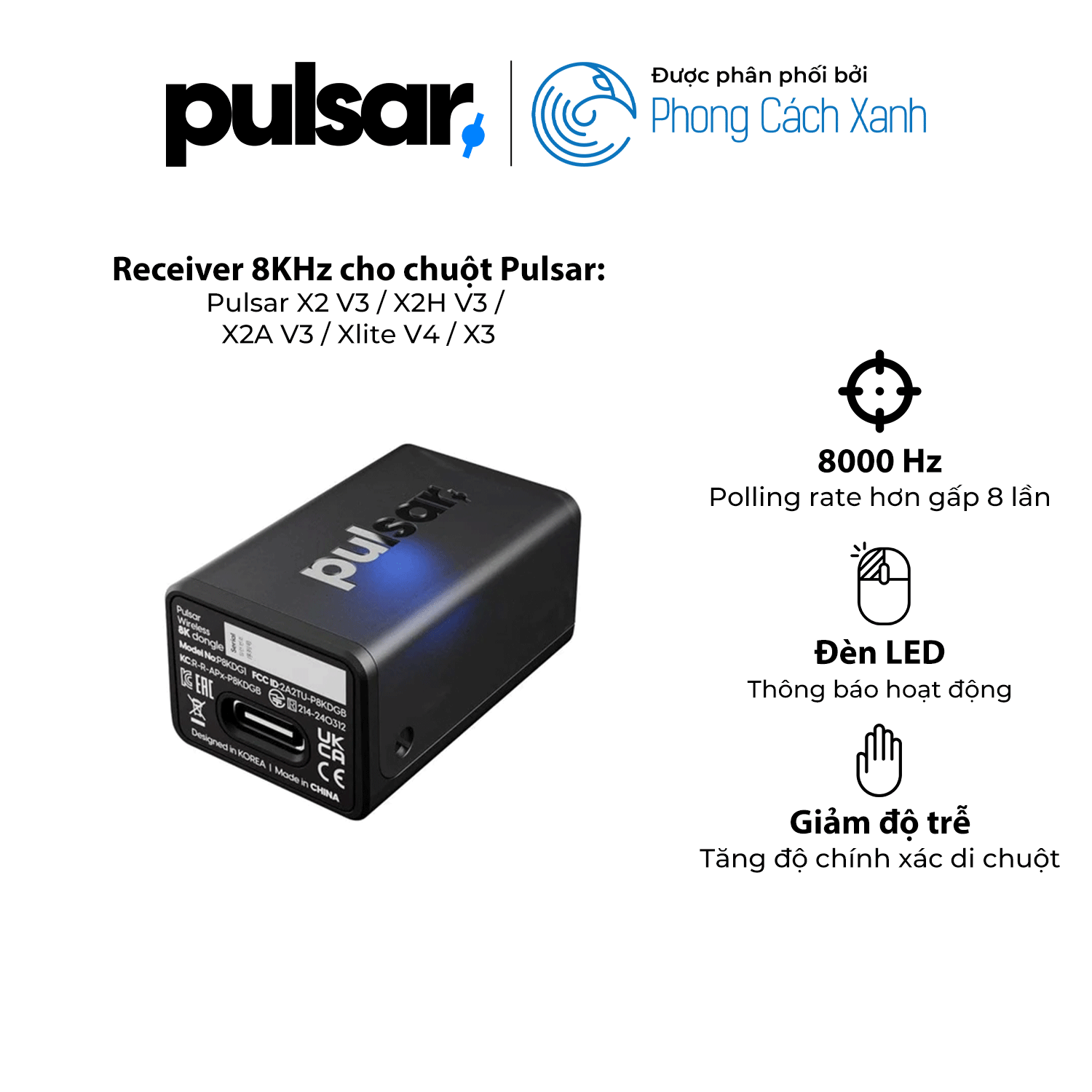 Receiver 8KHz cho chuột Pulsar 8K - Chỉ hỗ trợ dòng tương thích 8KHz - Hàng Chính Hãng