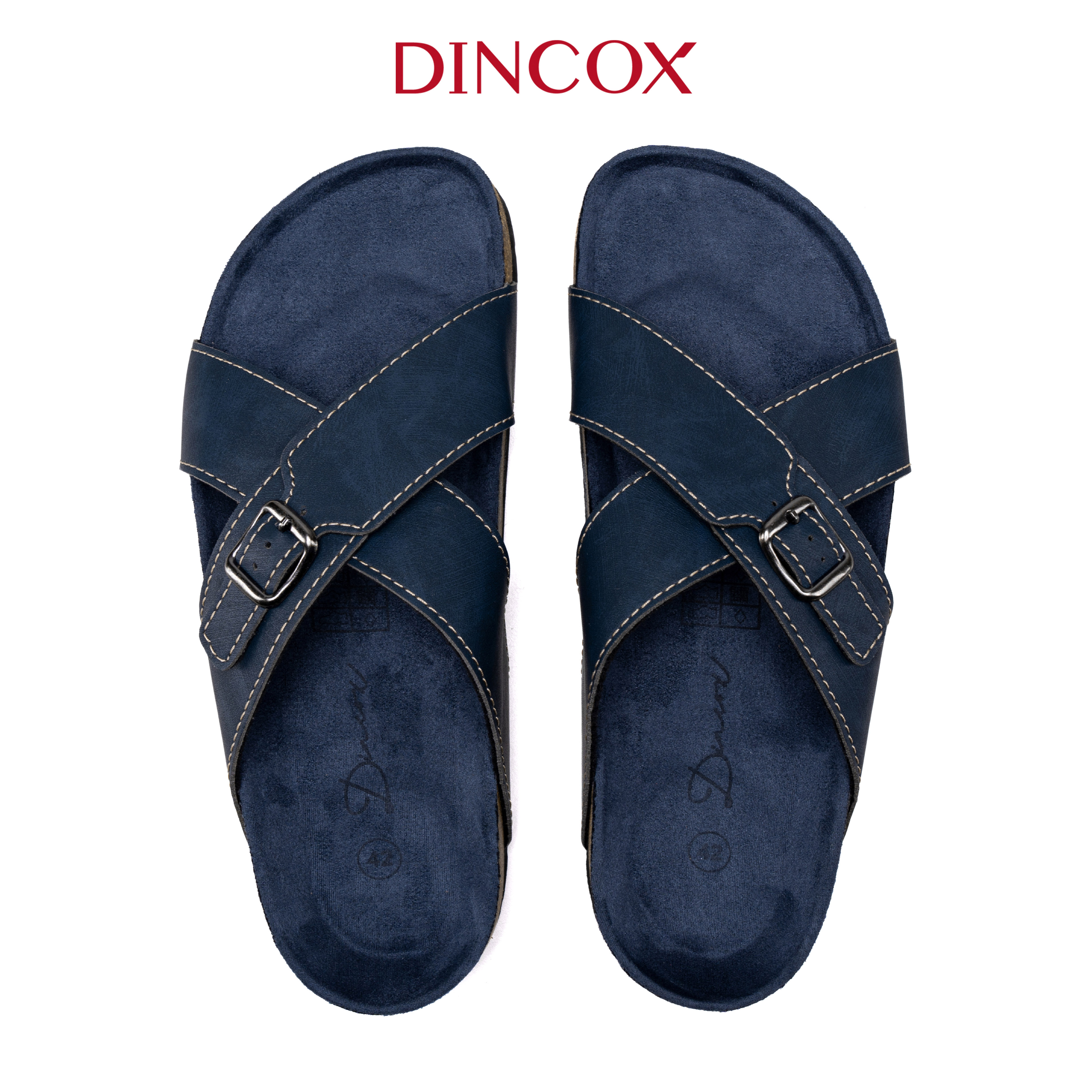 Dép Đế Trấu Nam Quai Chéo 1 Khóa Navy DC05 Dincox