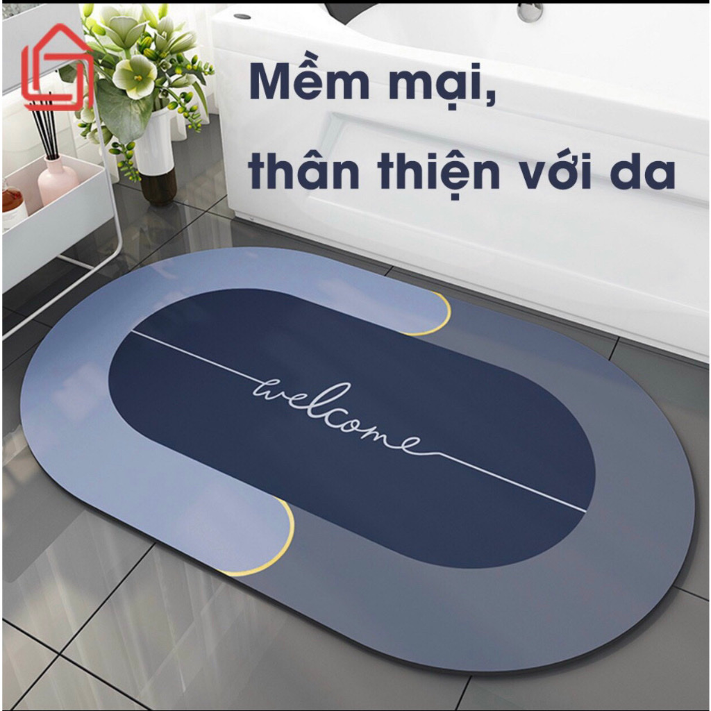 Thảm nhà tắm ovan siêu thấm hút ,thảm chùi chân chống trượt mềm mịn 60 x 40cm hiện đại đơn giản