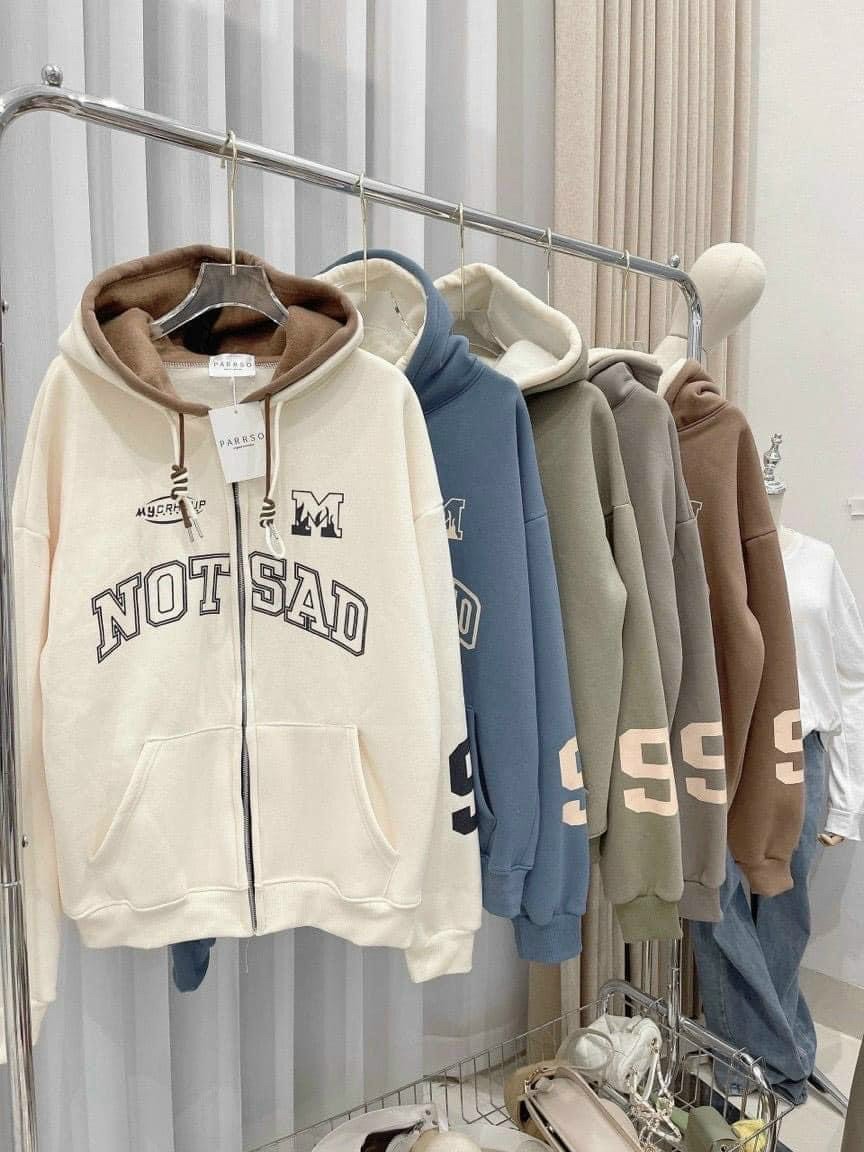 ÁO khoác hoodie form rộng [CÓ ẢNH THẬT] Áo khoác hoodie nam nữ form rộng hai nón NOT SAD