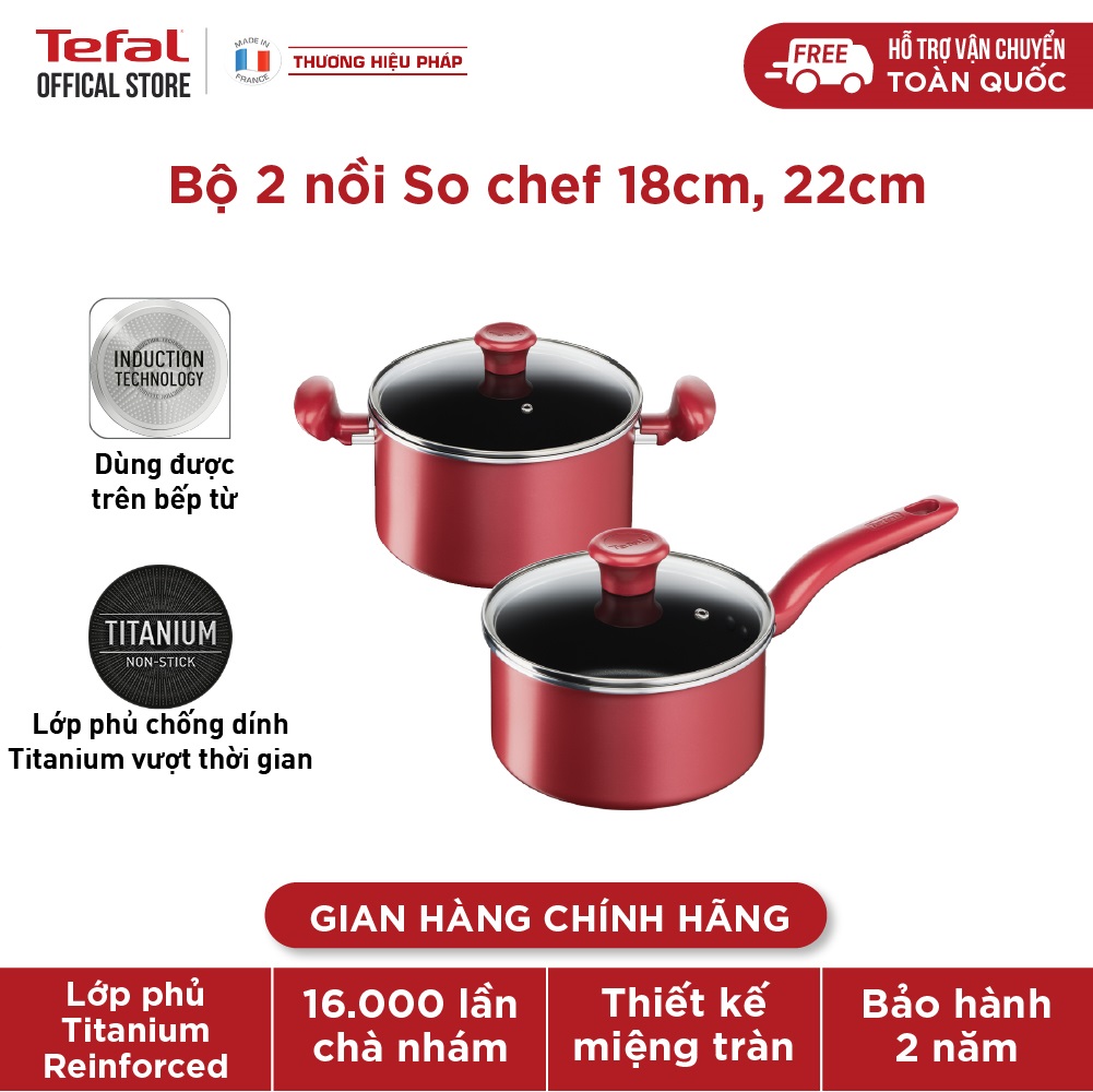 Bộ 2 nồi chống dính đáy từ Tefal So Chef dùng cho mọi loại bếp (18cm, 22cm) - Hàng chính hãng