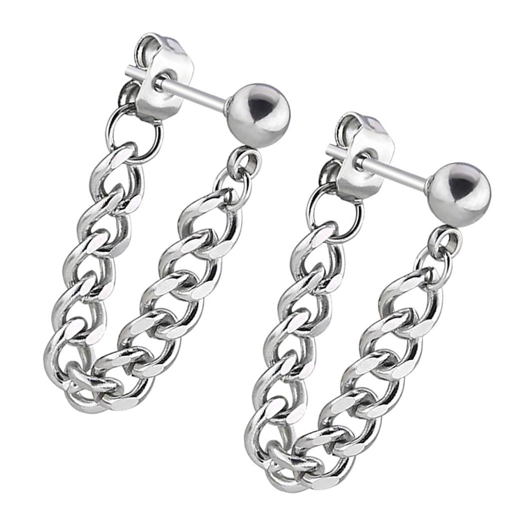 Unisex Stainless Steel Tassel Chain Barbell  Stud Earrings Jewelry Gift