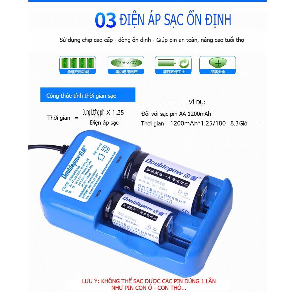 Bộ Sạc Pin Đa Năng Doublepow Thông Minh Bjảo Vệ Pijn, - Tự Ngắt, Đèn Báo, Chất Lượng Cao, ĐÈN TRANG TRÍ