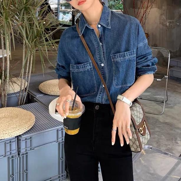 Áo jean dài tay phong cách, áo jean hai màu nổi bật A2