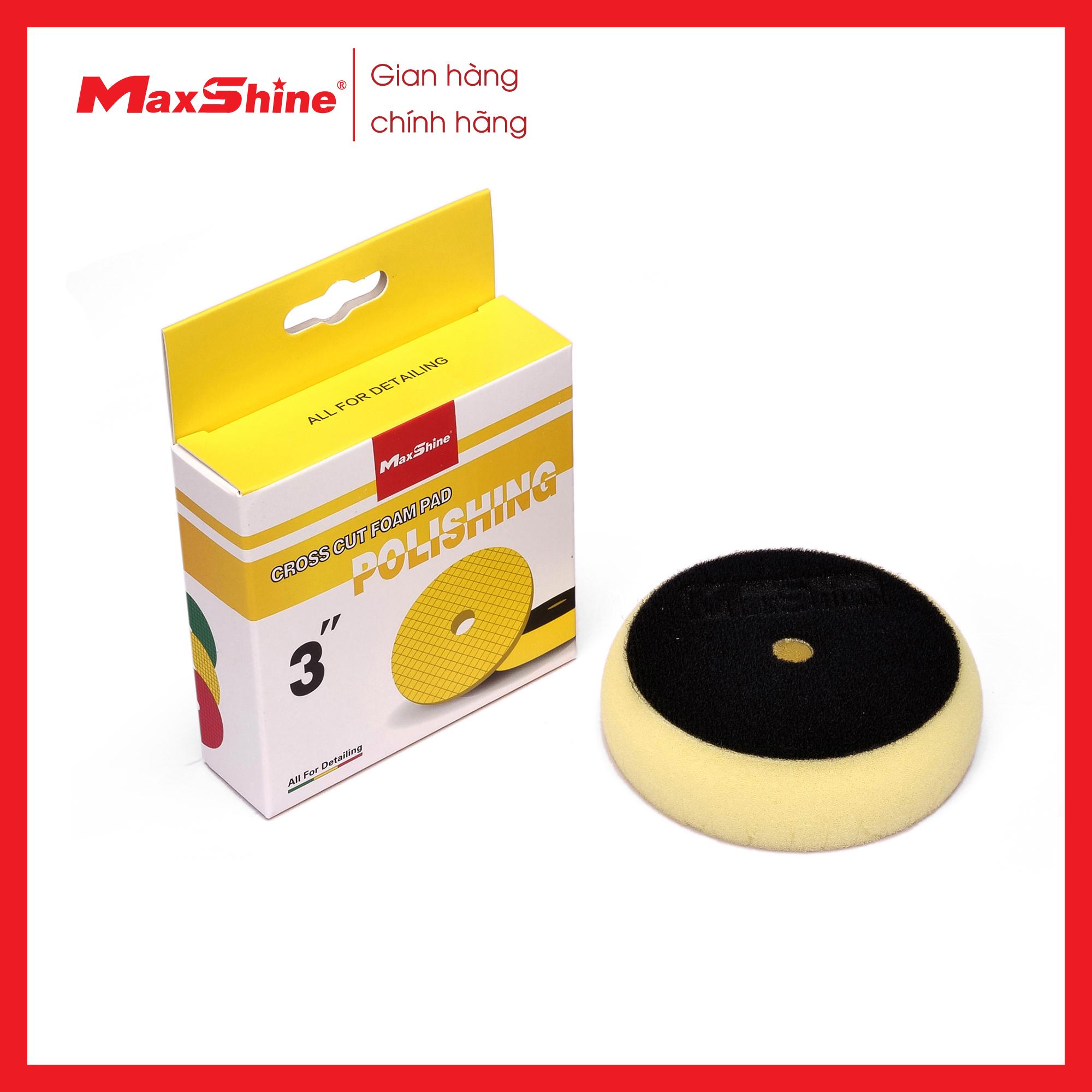 Phớt xốp/mút đánh bóng caro bước 2 kích thước 3 inch Maxshine 2002090Y màu vàng, được làm từ xốp mềm, có tính đàn hồi, được cắt chéo bề măt giúp thoát nhiệt nhanh