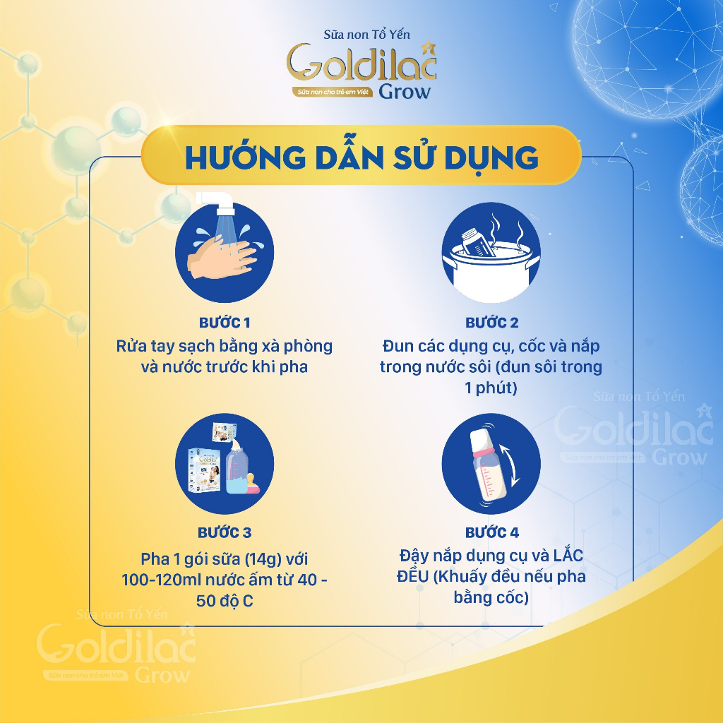 Sữa non Tổ yến Goldilac Grow hộp 168g x 12 gói - Sữa dinh dưỡng cho bé từ 0-10 tuổi, hỗ trợ tiêu hóa, tăng cân, tăng sức đề kháng giảm biếng ăn chậm lớn
