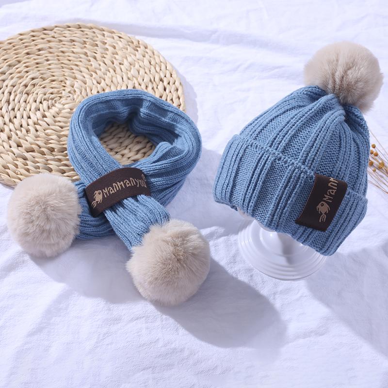 Trẻ Em Mùa Đông Khăn Choàng + Nón Bộ Trẻ Em Sọc Dệt Kim Beanies Với Sang Trọng Cho Bé Trai Và Bé Gái Khăn Giữ Ấm Mũ Lưỡi Trai với Bộ Lông Pompom